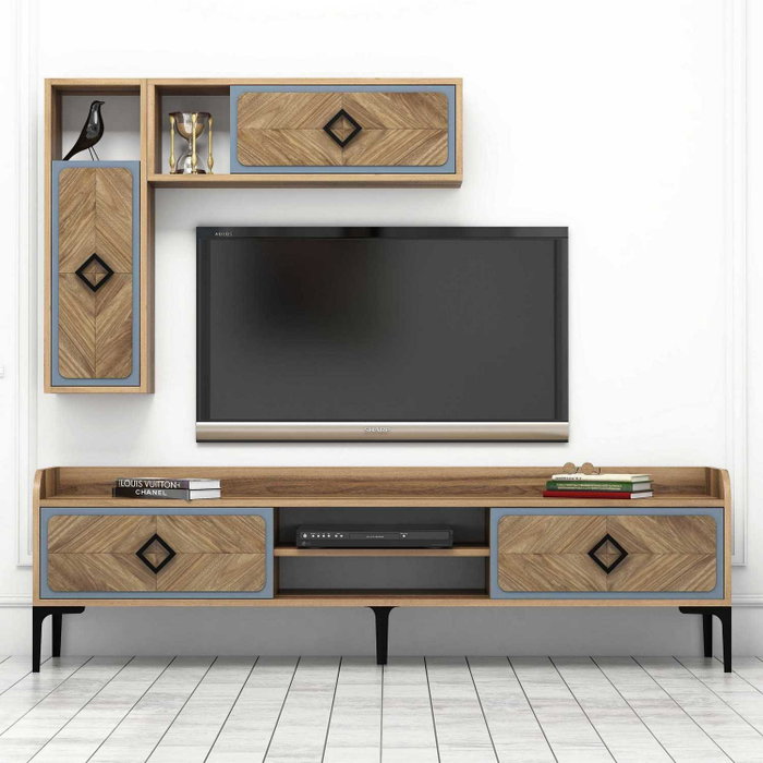 Hanah Home Samba Mueble para TV Nogal y Azul Hanah Home Samba Mueble para TV Nogal y Azul
